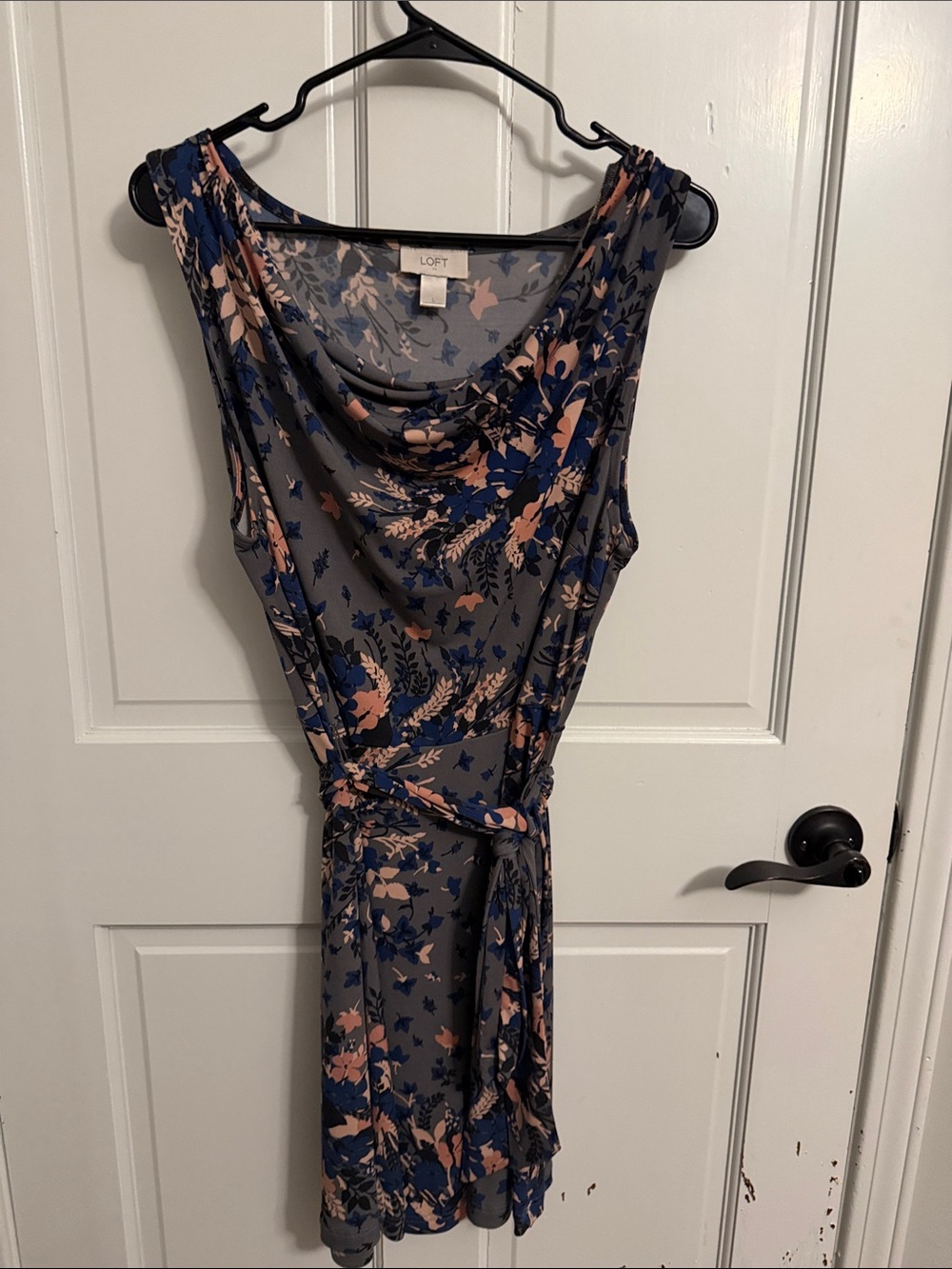 LOFT Navy and Blush Floral Midi Dress